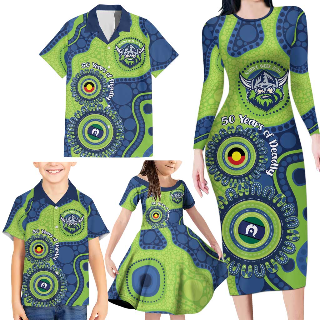 Canberra Raiders NAIDOC Week 2026 Personalised Family Matching Long Sleeve Bodycon Dress and Hawaiian Shirt 50 Years of Deadly Aboriginal Art