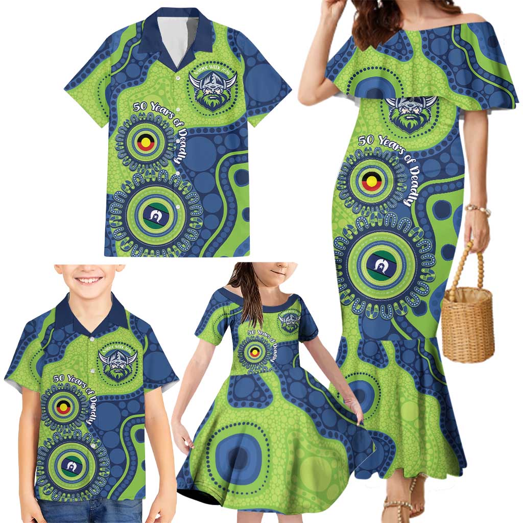 Canberra Raiders NAIDOC Week 2026 Personalised Family Matching Mermaid Dress and Hawaiian Shirt 50 Years of Deadly Aboriginal Art