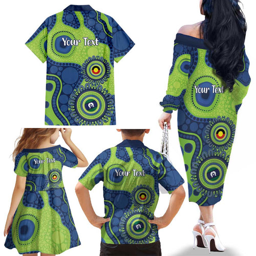 Canberra Raiders NAIDOC Week 2026 Personalised Family Matching Off The Shoulder Long Sleeve Dress and Hawaiian Shirt 50 Years of Deadly Aboriginal Art