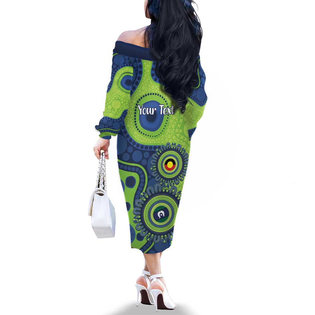 Canberra Raiders NAIDOC Week 2026 Personalised Family Matching Off The Shoulder Long Sleeve Dress and Hawaiian Shirt 50 Years of Deadly Aboriginal Art