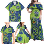 Canberra Raiders NAIDOC Week 2026 Personalised Family Matching Off Shoulder Maxi Dress and Hawaiian Shirt 50 Years of Deadly Aboriginal Art