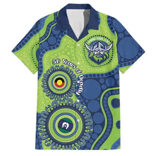 Canberra Raiders NAIDOC Week 2026 Personalised Family Matching Off Shoulder Short Dress and Hawaiian Shirt 50 Years of Deadly Aboriginal Art