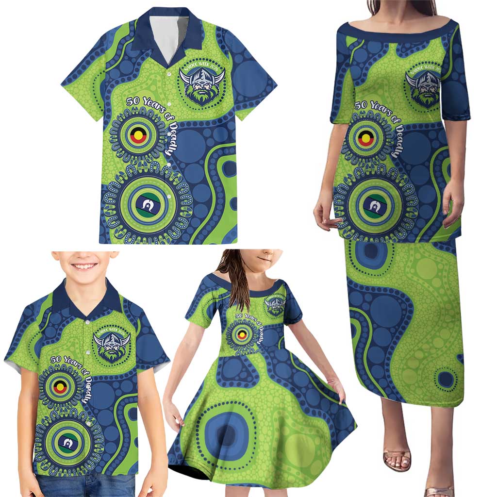Canberra Raiders NAIDOC Week 2026 Personalised Family Matching Puletasi and Hawaiian Shirt 50 Years of Deadly Aboriginal Art