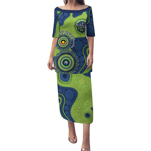 Canberra Raiders NAIDOC Week 2026 Personalised Family Matching Puletasi and Hawaiian Shirt 50 Years of Deadly Aboriginal Art