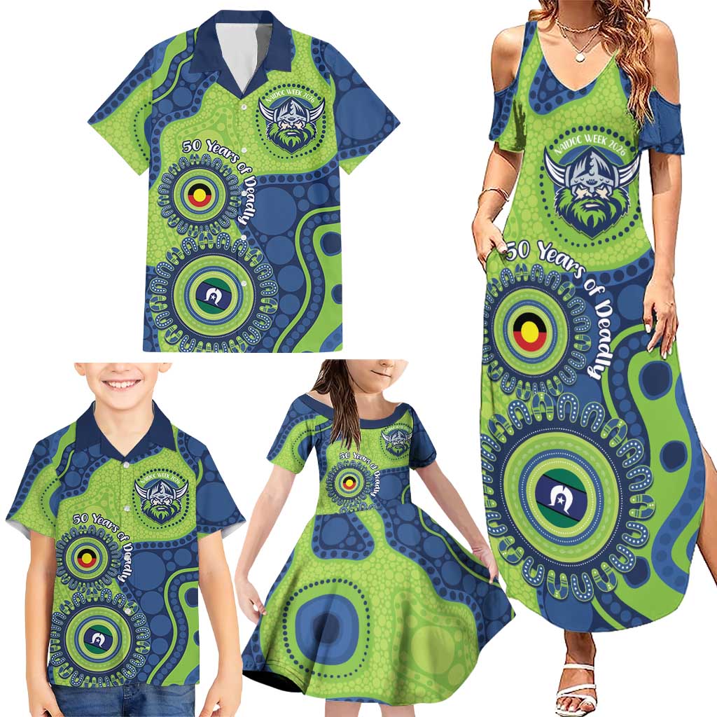 Canberra Raiders NAIDOC Week 2026 Personalised Family Matching Summer Maxi Dress and Hawaiian Shirt 50 Years of Deadly Aboriginal Art