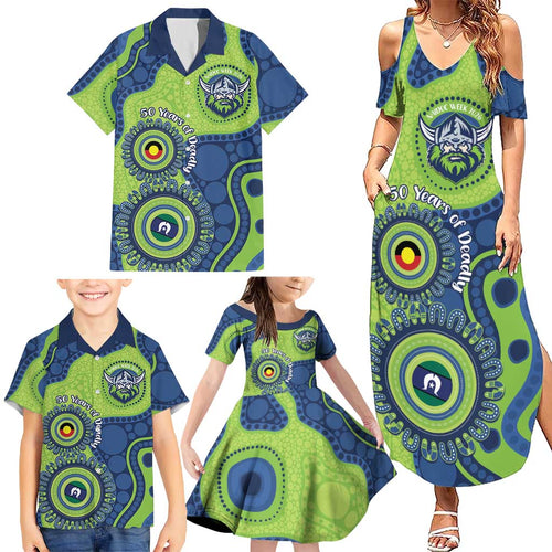 Canberra Raiders NAIDOC Week 2026 Personalised Family Matching Summer Maxi Dress and Hawaiian Shirt 50 Years of Deadly Aboriginal Art