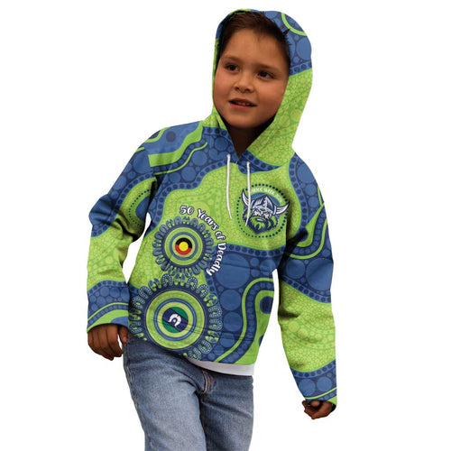 Canberra Raiders NAIDOC Week 2026 Personalised Kid Hoodie 50 Years of Deadly Aboriginal Art