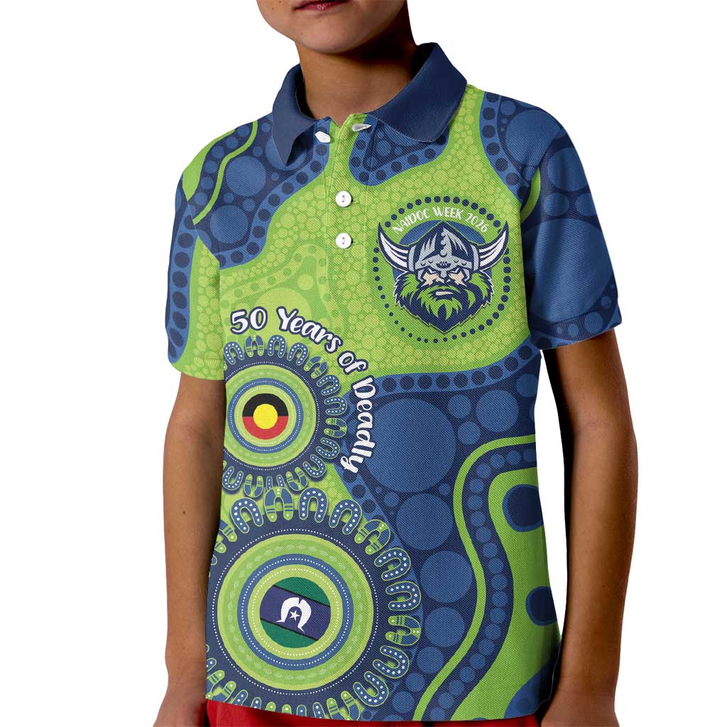 Canberra Raiders NAIDOC Week 2026 Personalised Kid Polo Shirt 50 Years of Deadly Aboriginal Art