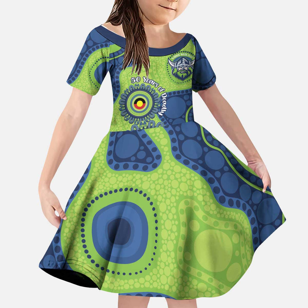 Canberra Raiders NAIDOC Week 2026 Personalised Kid Short Sleeve Dress 50 Years of Deadly Aboriginal Art