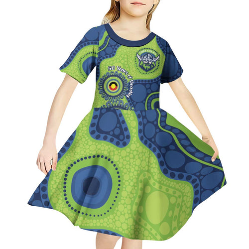 Canberra Raiders NAIDOC Week 2026 Personalised Kid Short Sleeve Dress 50 Years of Deadly Aboriginal Art