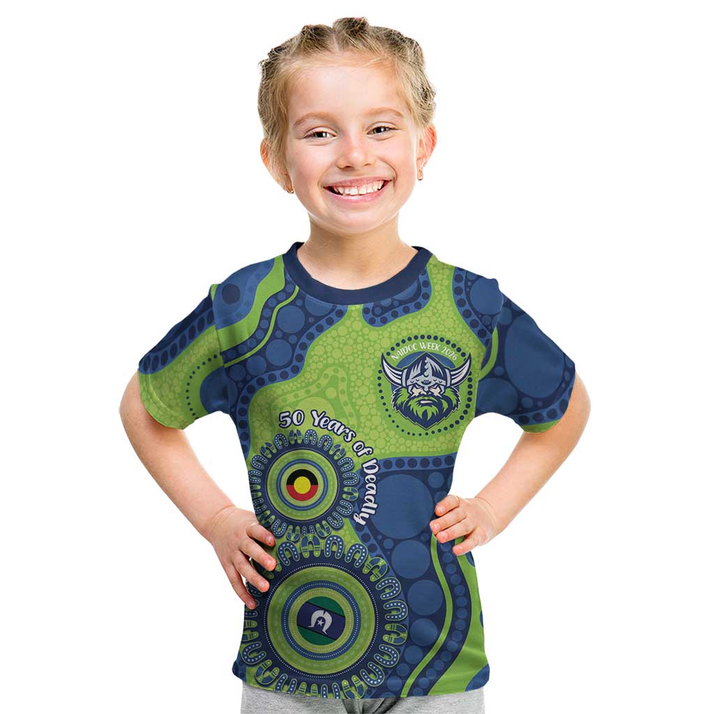 Canberra Raiders NAIDOC Week 2026 Personalised Kid T Shirt 50 Years of Deadly Aboriginal Art