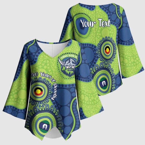 Canberra Raiders NAIDOC Week 2026 Personalised Kimono Sleeve Blouse 50 Years of Deadly Aboriginal Art