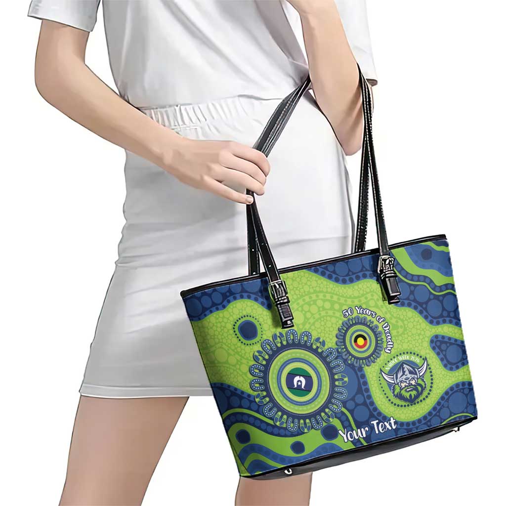 Canberra Raiders NAIDOC Week 2026 Personalised Leather Tote Bag 50 Years of Deadly Aboriginal Art
