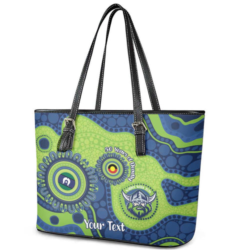 Canberra Raiders NAIDOC Week 2026 Personalised Leather Tote Bag 50 Years of Deadly Aboriginal Art