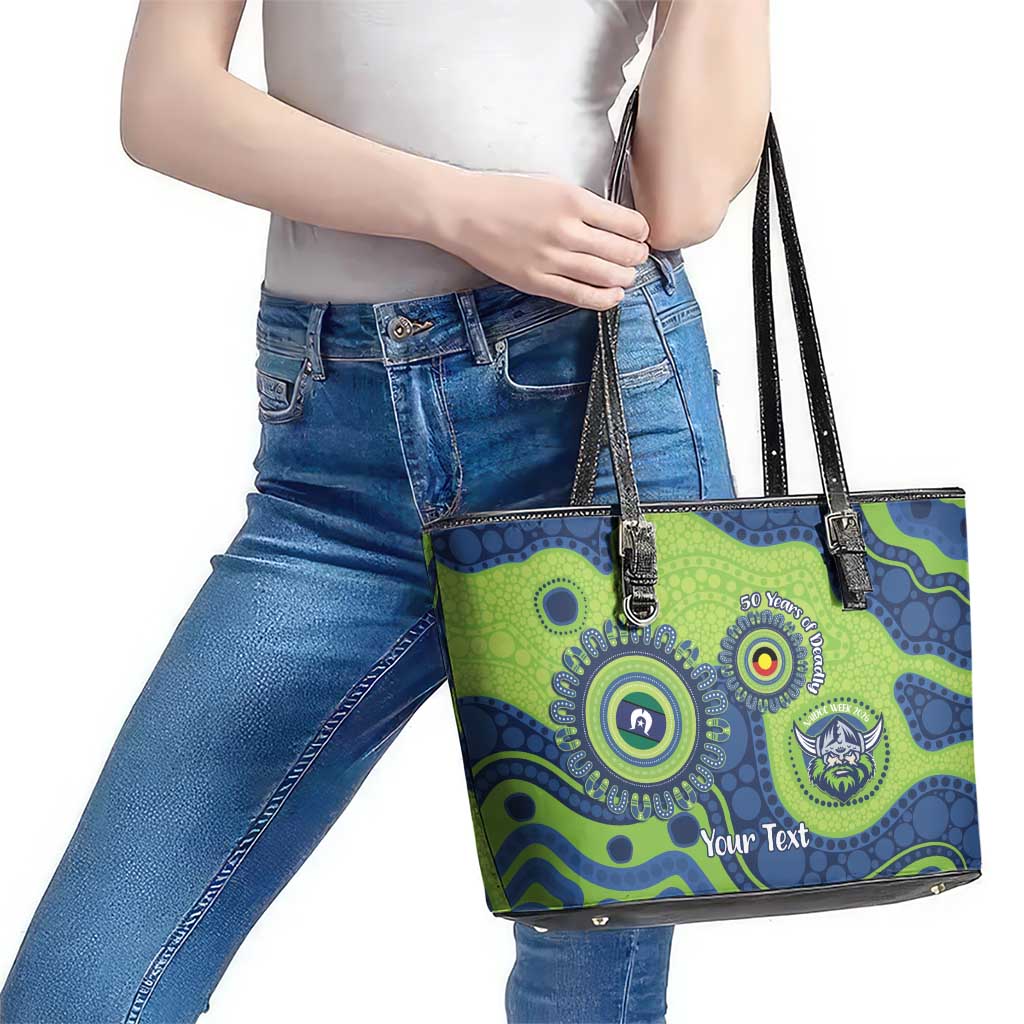 Canberra Raiders NAIDOC Week 2026 Personalised Leather Tote Bag 50 Years of Deadly Aboriginal Art