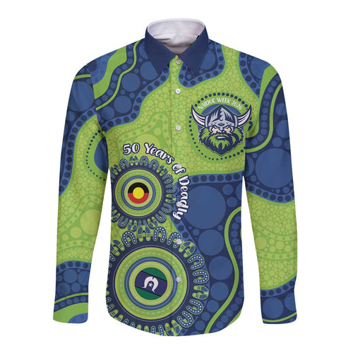 Canberra Raiders NAIDOC Week 2026 Personalised Long Sleeve Button Shirt 50 Years of Deadly Aboriginal Art