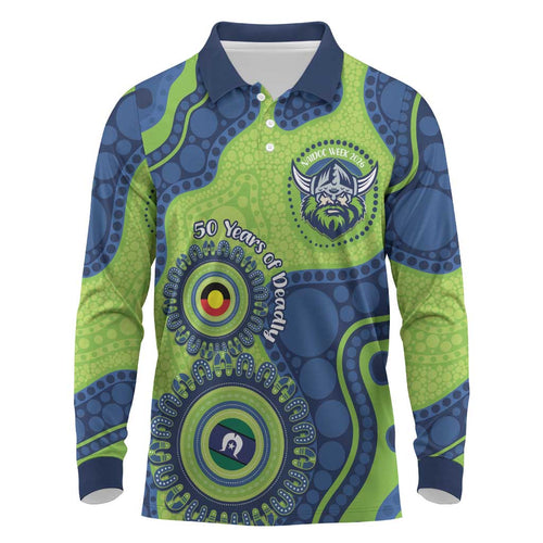 Canberra Raiders NAIDOC Week 2026 Personalised Long Sleeve Polo Shirt 50 Years of Deadly Aboriginal Art