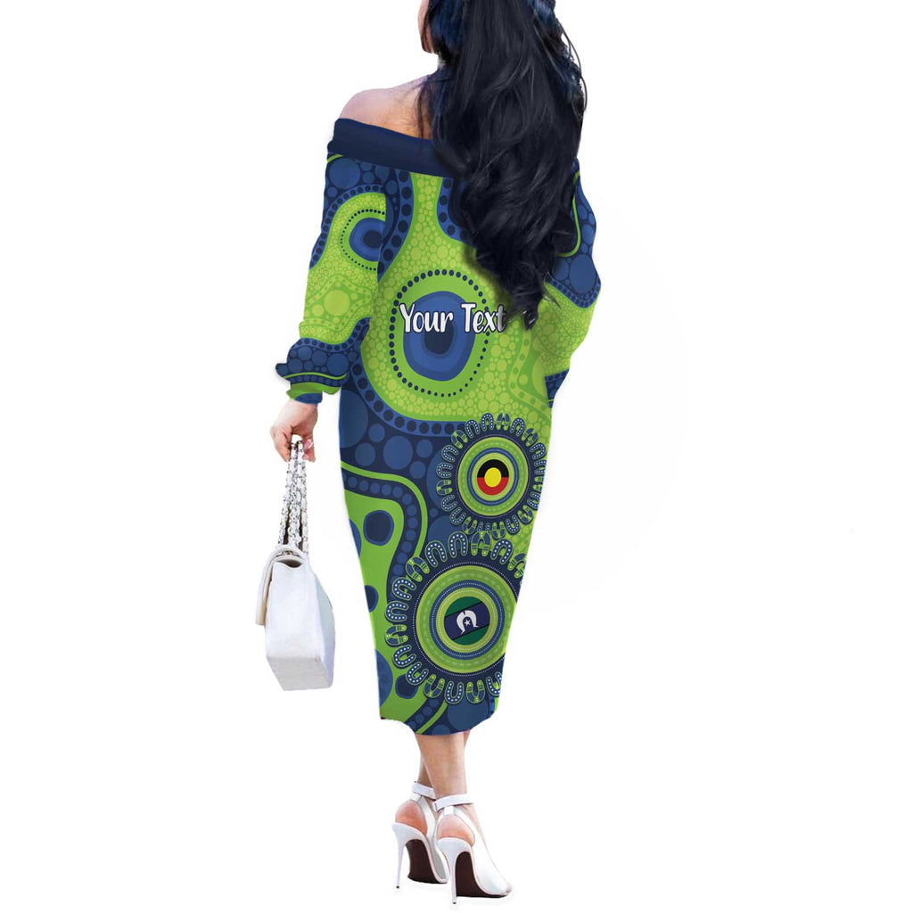 Canberra Raiders NAIDOC Week 2026 Personalised Off The Shoulder Long Sleeve Dress 50 Years of Deadly Aboriginal Art