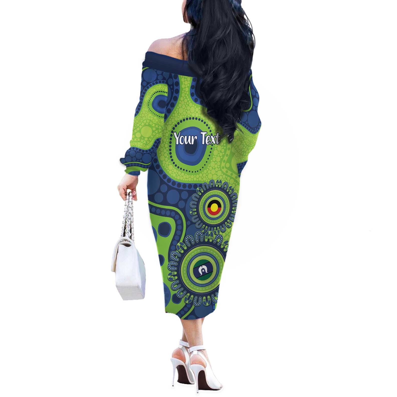Canberra Raiders NAIDOC Week 2026 Personalised Off The Shoulder Long Sleeve Dress 50 Years of Deadly Aboriginal Art