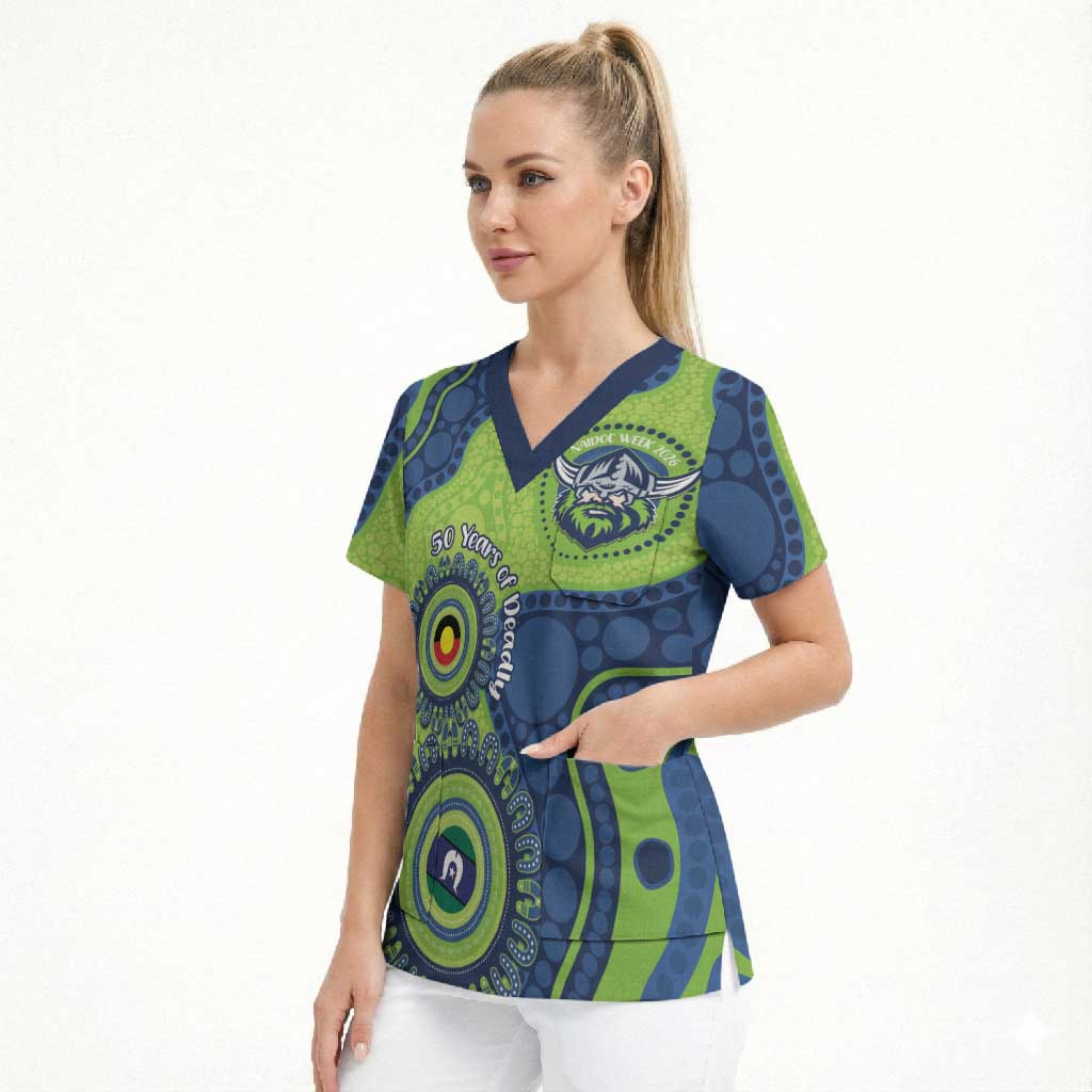 Canberra Raiders NAIDOC Week 2026 Personalised Scrub Top 50 Years of Deadly Aboriginal Art