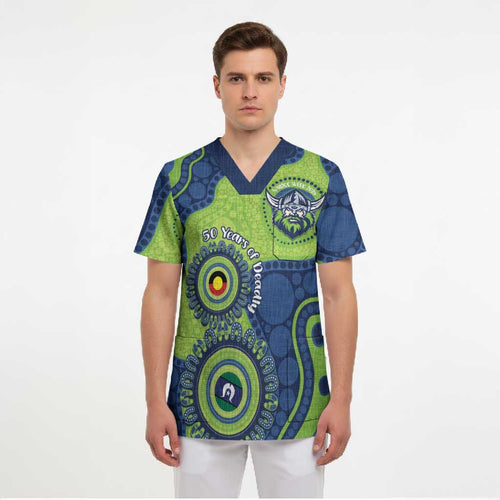 Canberra Raiders NAIDOC Week 2026 Personalised Scrub Top 50 Years of Deadly Aboriginal Art