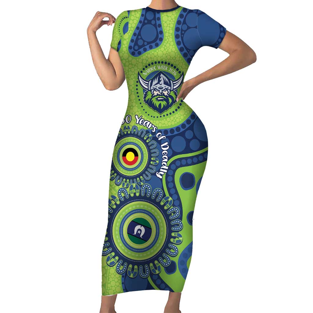 Canberra Raiders NAIDOC Week 2026 Personalised Short Sleeve Bodycon Dress 50 Years of Deadly Aboriginal Art
