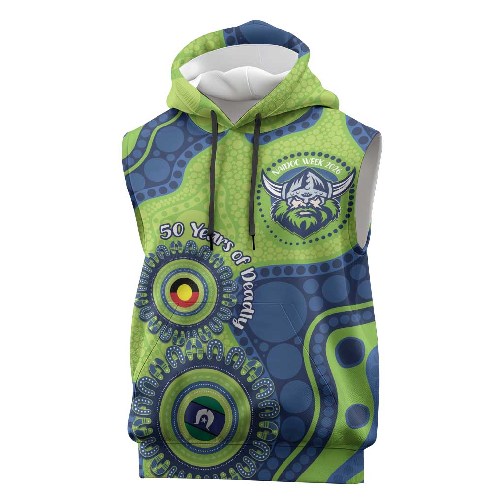 Canberra Raiders NAIDOC Week 2026 Personalised Sleeveless Hoodie 50 Years of Deadly Aboriginal Art