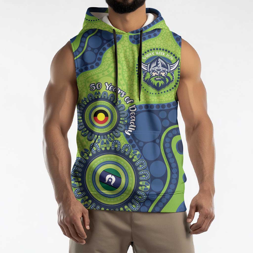 Canberra Raiders NAIDOC Week 2026 Personalised Sleeveless Hoodie 50 Years of Deadly Aboriginal Art