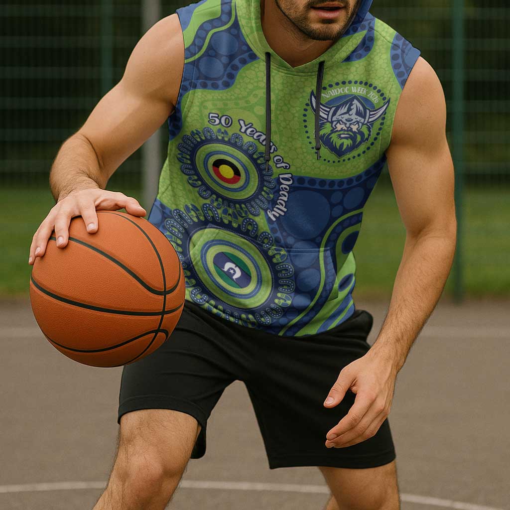 Canberra Raiders NAIDOC Week 2026 Personalised Sleeveless Hoodie 50 Years of Deadly Aboriginal Art