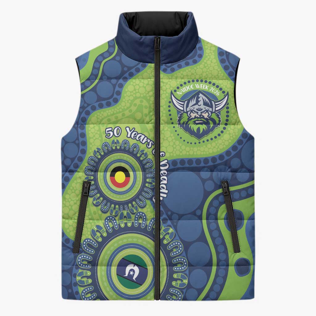 Canberra Raiders NAIDOC Week 2026 Personalised Sleeveless Puffer Jacket 50 Years of Deadly Aboriginal Art