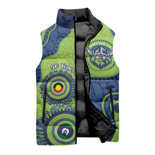 Canberra Raiders NAIDOC Week 2026 Personalised Sleeveless Puffer Jacket 50 Years of Deadly Aboriginal Art