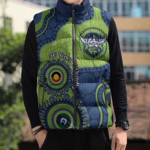Canberra Raiders NAIDOC Week 2026 Personalised Sleeveless Puffer Jacket 50 Years of Deadly Aboriginal Art