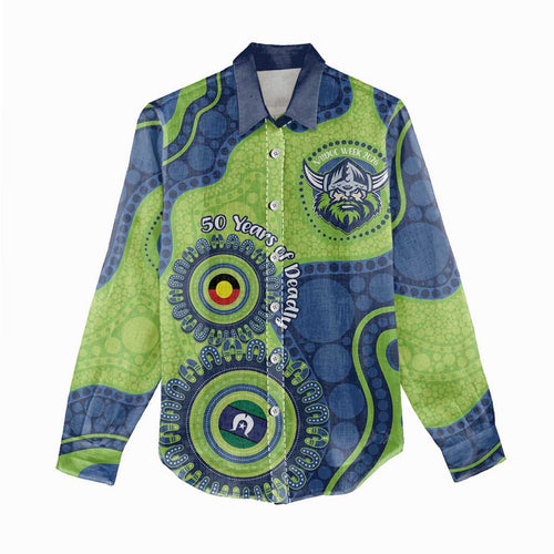 Canberra Raiders NAIDOC Week 2026 Personalised Women Casual Shirt 50 Years of Deadly Aboriginal Art