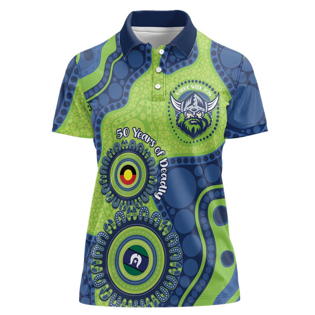 Canberra Raiders NAIDOC Week 2026 Personalised Women Polo Shirt 50 Years of Deadly Aboriginal Art