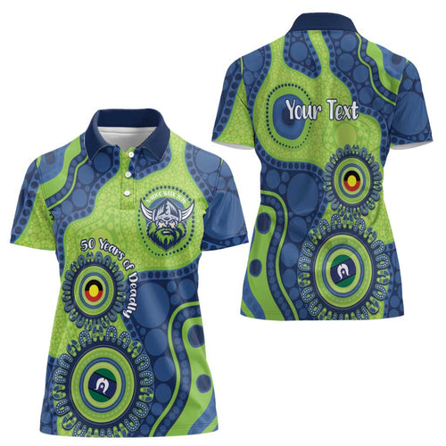 Canberra Raiders NAIDOC Week 2026 Personalised Women Polo Shirt 50 Years of Deadly Aboriginal Art