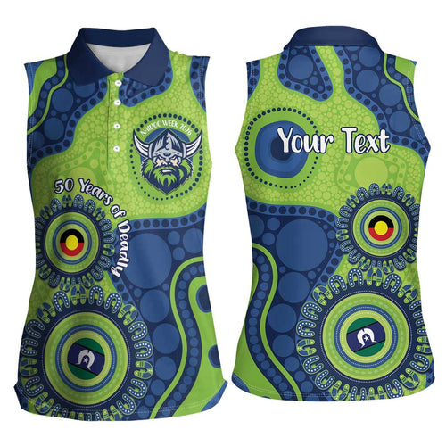 Canberra Raiders NAIDOC Week 2026 Personalised Women Sleeveless Polo Shirt 50 Years of Deadly Aboriginal Art