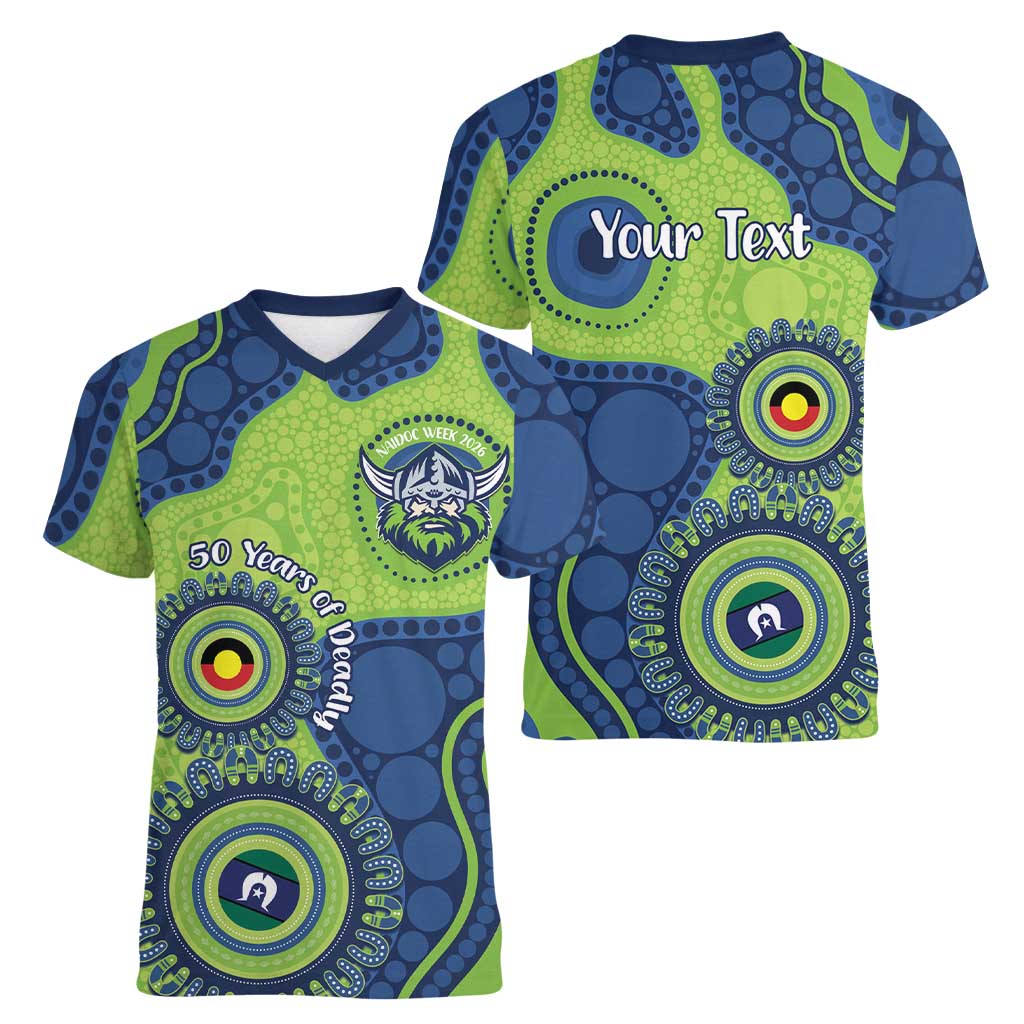 Canberra Raiders NAIDOC Week 2026 Personalised Women V-Neck T-Shirt 50 Years of Deadly Aboriginal Art