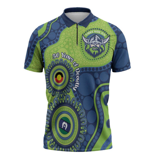 Canberra Raiders NAIDOC Week 2026 Personalised Zipper Polo Shirt 50 Years of Deadly Aboriginal Art