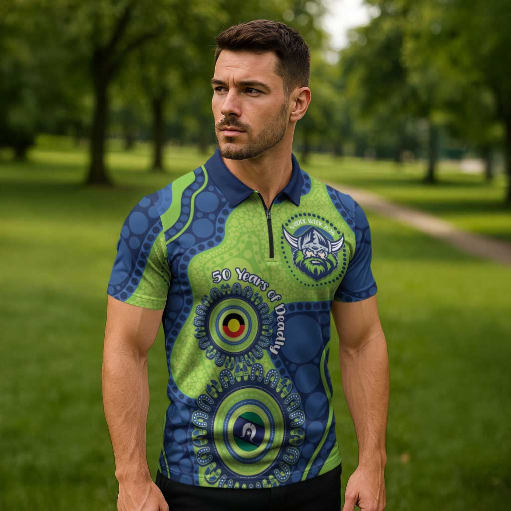 Canberra Raiders NAIDOC Week 2026 Personalised Zipper Polo Shirt 50 Years of Deadly Aboriginal Art