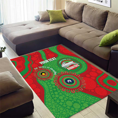 Rabbitohs NAIDOC Week 2026 Personalised Area Rug 50 Years of Deadly Aboriginal Art