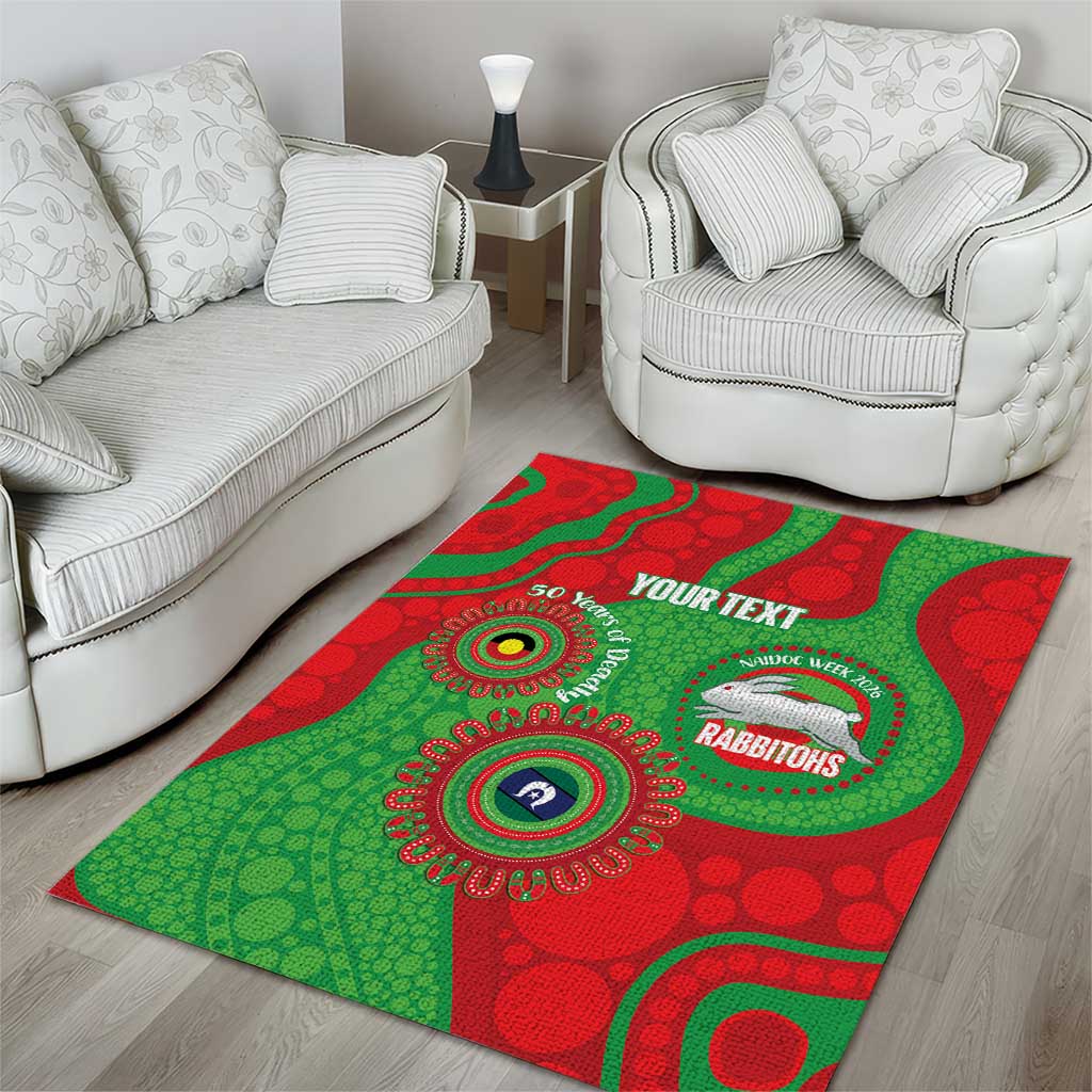 Rabbitohs NAIDOC Week 2026 Personalised Area Rug 50 Years of Deadly Aboriginal Art