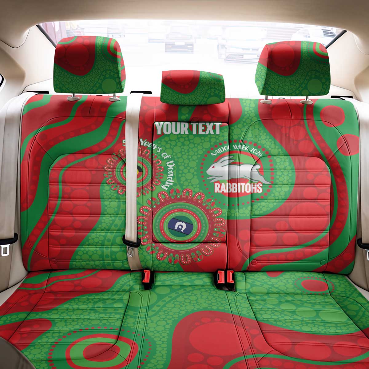 Rabbitohs NAIDOC Week 2026 Personalised Back Car Seat Cover 50 Years of Deadly Aboriginal Art