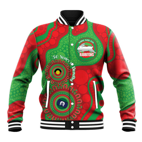 Rabbitohs NAIDOC Week 2026 Personalised Baseball Jacket 50 Years of Deadly Aboriginal Art