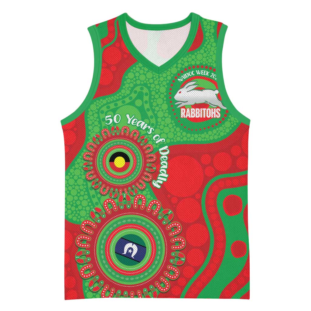 Rabbitohs NAIDOC Week 2026 Personalised Basketball Jersey 50 Years of Deadly Aboriginal Art