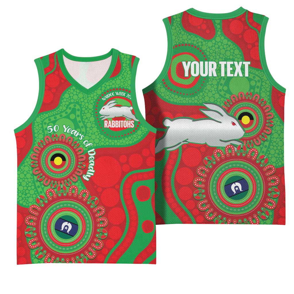 Rabbitohs NAIDOC Week 2026 Personalised Basketball Jersey 50 Years of Deadly Aboriginal Art