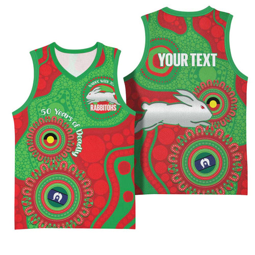 Rabbitohs NAIDOC Week 2026 Personalised Basketball Jersey 50 Years of Deadly Aboriginal Art