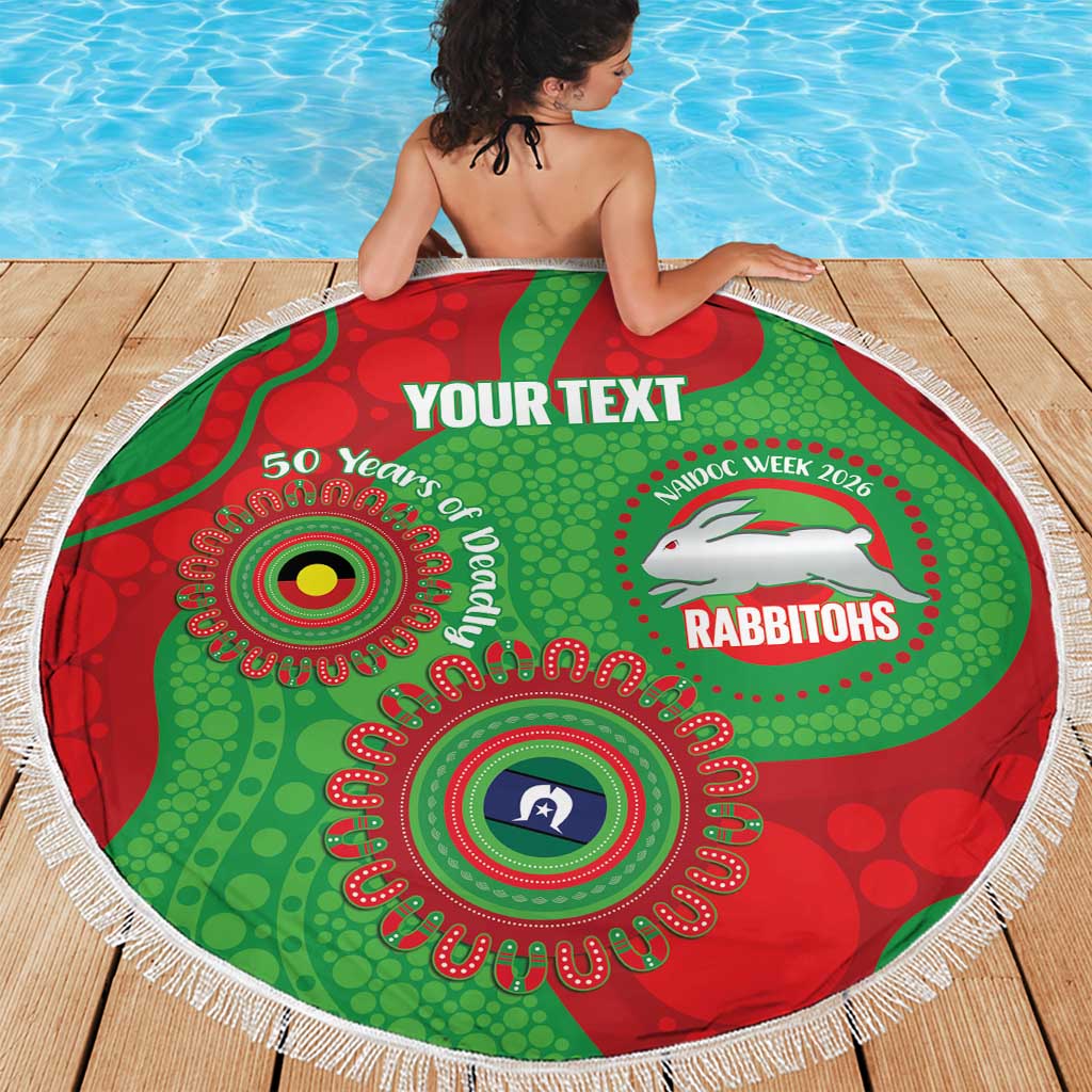 Rabbitohs NAIDOC Week 2026 Personalised Beach Blanket 50 Years of Deadly Aboriginal Art