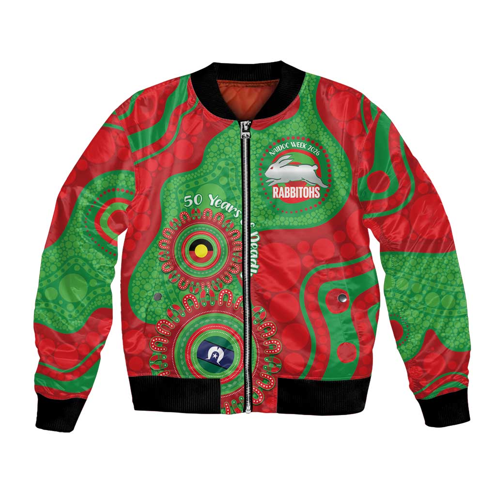Rabbitohs NAIDOC Week 2026 Personalised Bomber Jacket 50 Years of Deadly Aboriginal Art