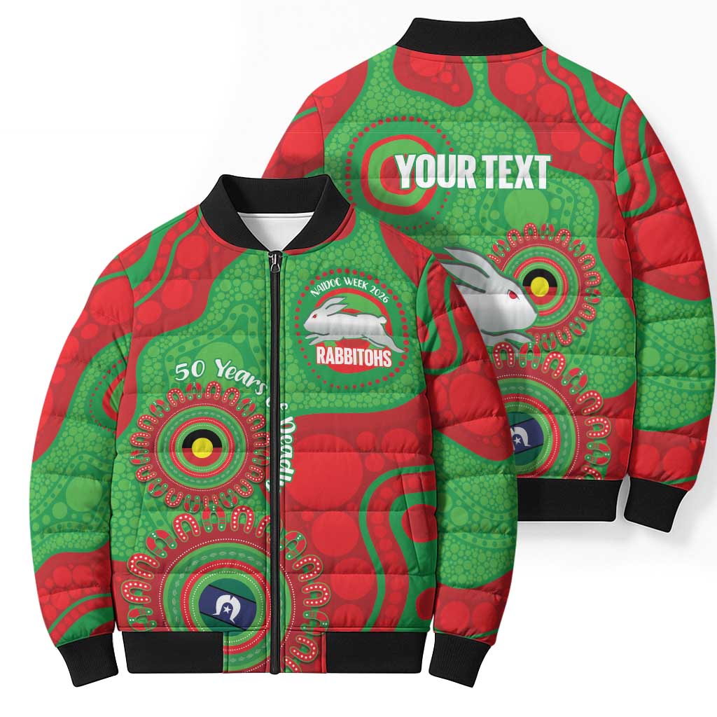 Rabbitohs NAIDOC Week 2026 Personalised Bomber Puffer Jacket 50 Years of Deadly Aboriginal Art