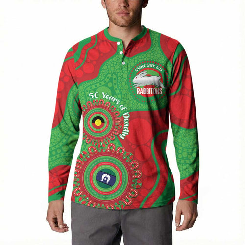 Rabbitohs NAIDOC Week 2026 Personalised Button Sweatshirt 50 Years of Deadly Aboriginal Art